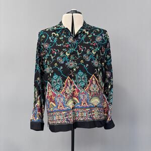 Nick & Nora Mens Long Sleeve Button Front Shirt Vibrant Abstract Paisley Pattern